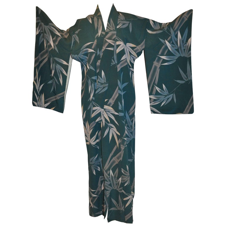 Japanese "Shades of Greens Bamboo" Silk Kimono