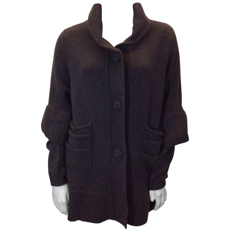 Rani Arabella Brown Cashmere Cardigan with Detachable Sleeves For Sale ...