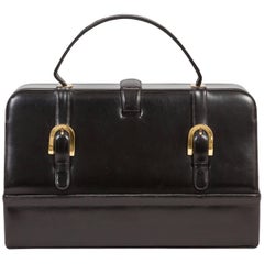 Vintage 1960's Prestige Leather Box Bag w/Buckle Motif, Top Handle & Red Interior