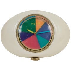 1970's Peam Oval Watch w/Multi-Colored Psychedelic Face, Dial & Leather Band