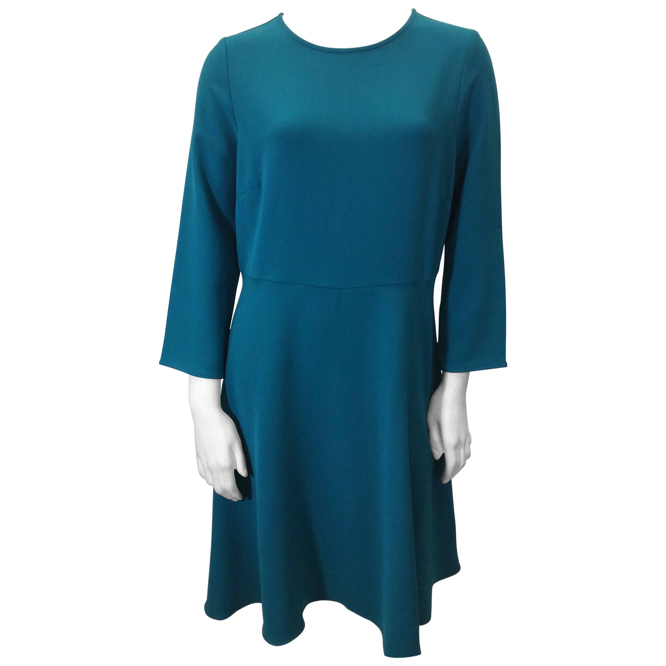 Parosh Teal Skater Style Dress with 3/4 Sleeves For Sale