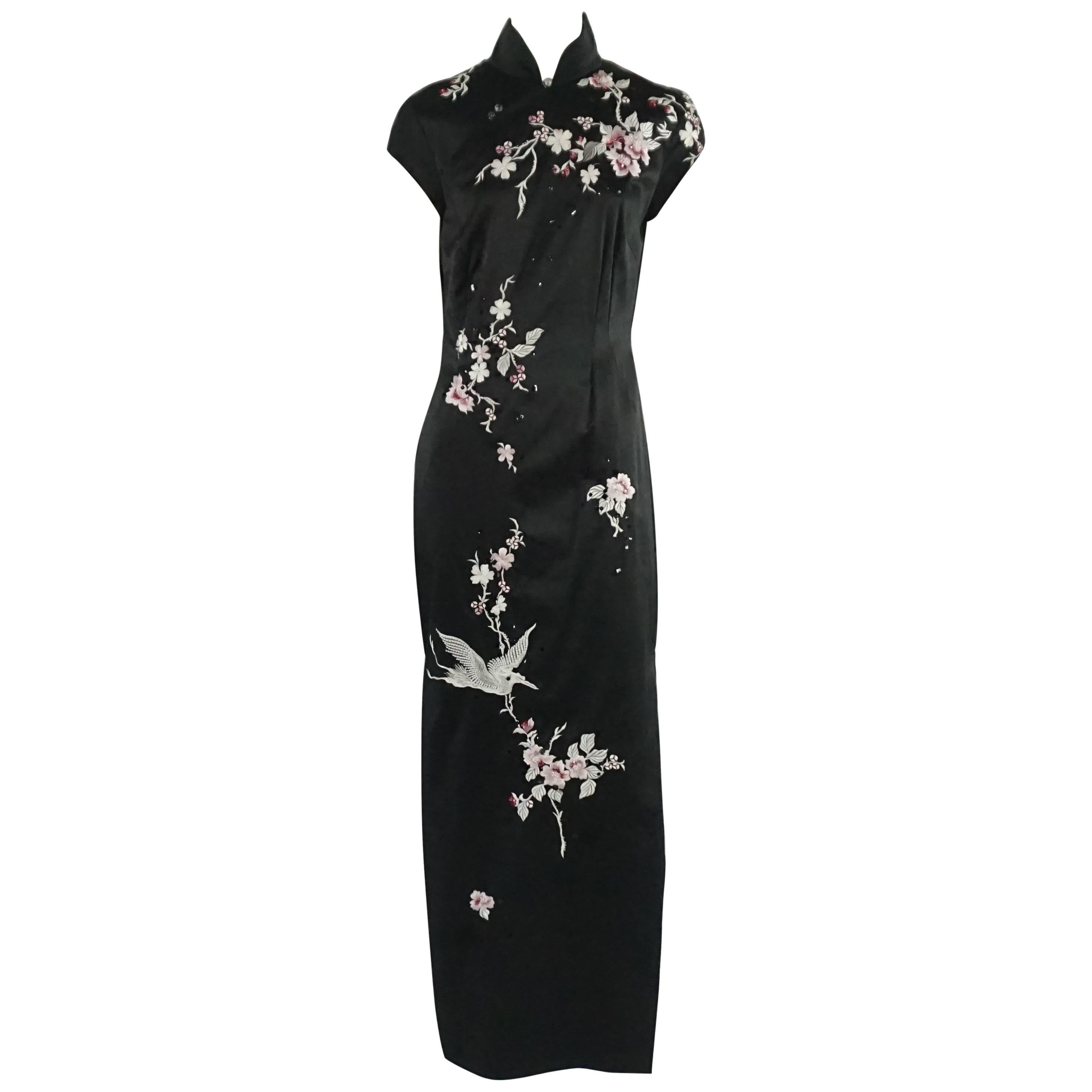 Mandalay Black Silk Embellished Asian Inspired Gown - 12