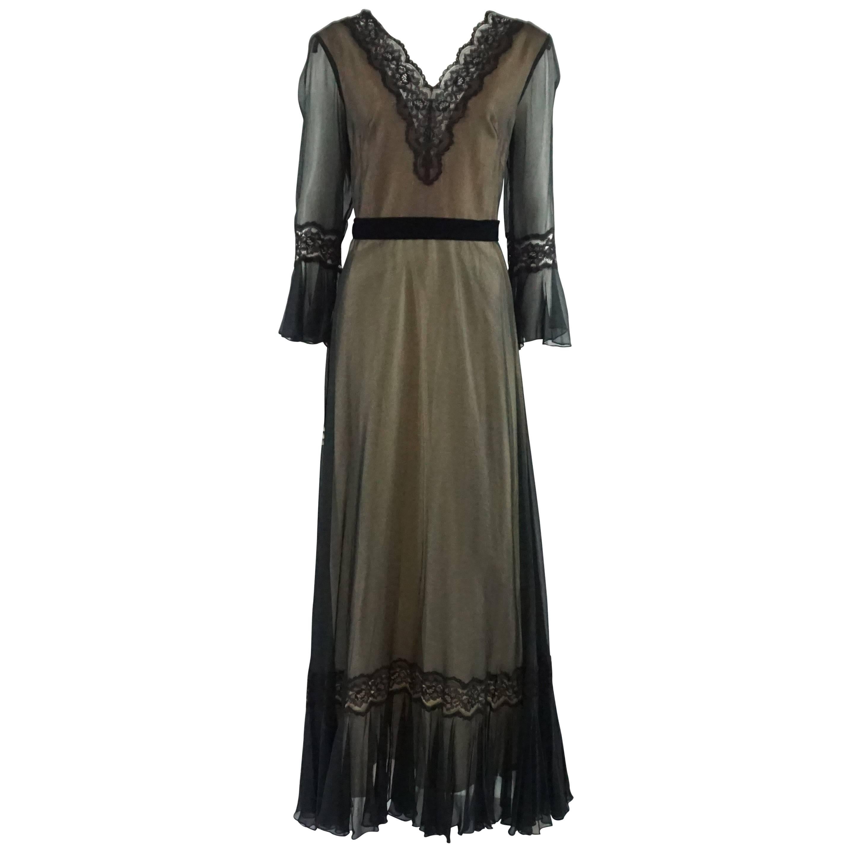 Jean Allen Black Silk and Lace Gown - S - Circa 1990's For Sale