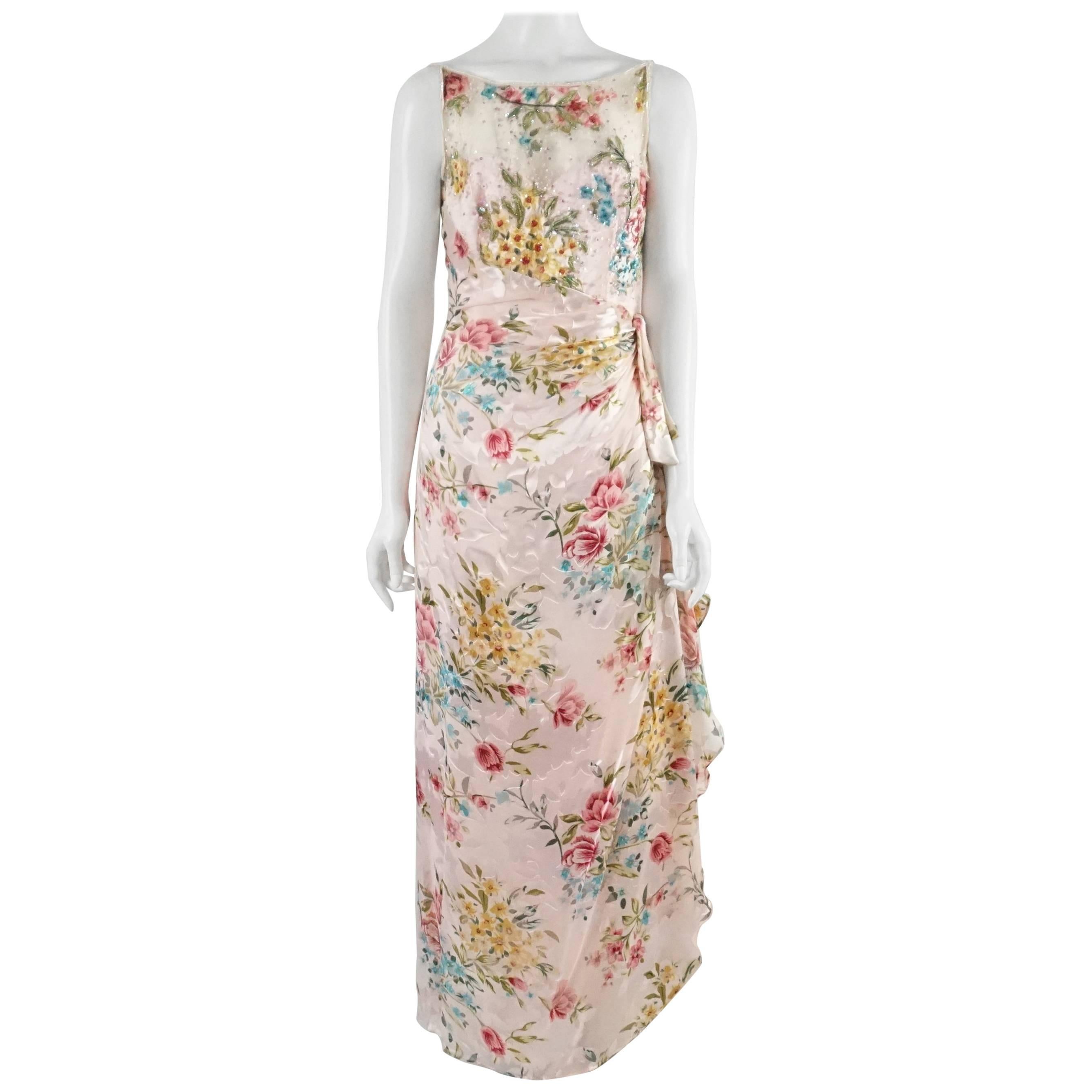 Bellville Sassoon Vestido sin mangas de seda rosa con cuentas florales - 10 en venta