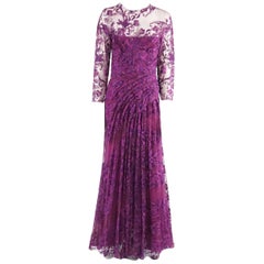 Monique Lhuillier Purple Lace Long Sleeve Gown - 10 6