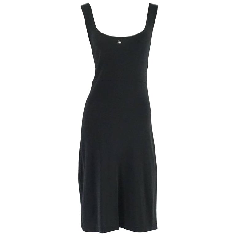 Chanel Black Jersey Slip Dress - 42 For Sale at 1stdibs