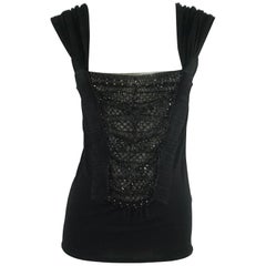 Valentino Black Silk Knit Top with Beading and Lace - 44 6