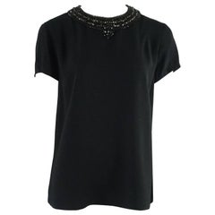 Ralph Lauren Black Label Black Short Sleeve Top with Beadwork - 10