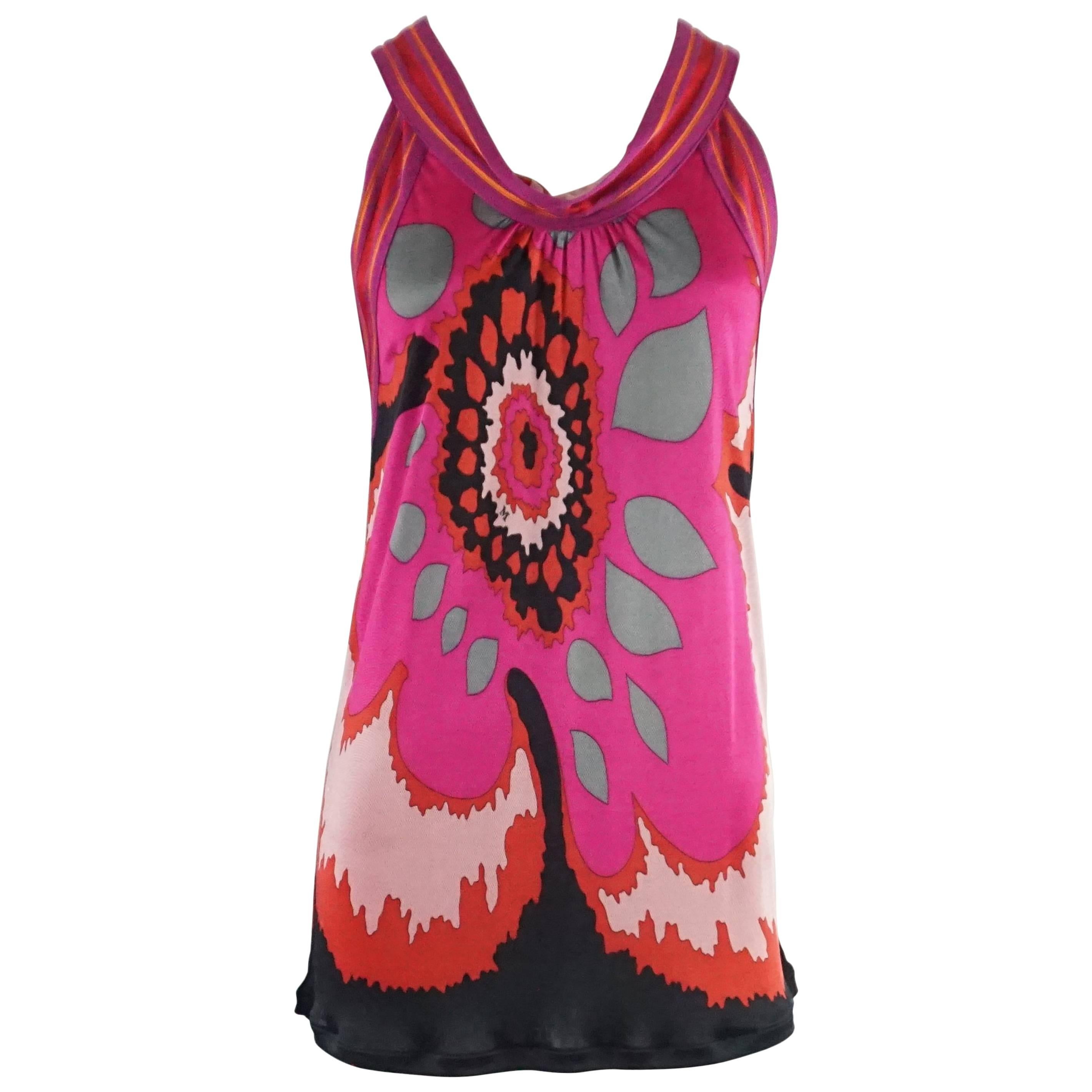 M Missoni Pink and Red Print Jersey and Cotton Knit Top - 6