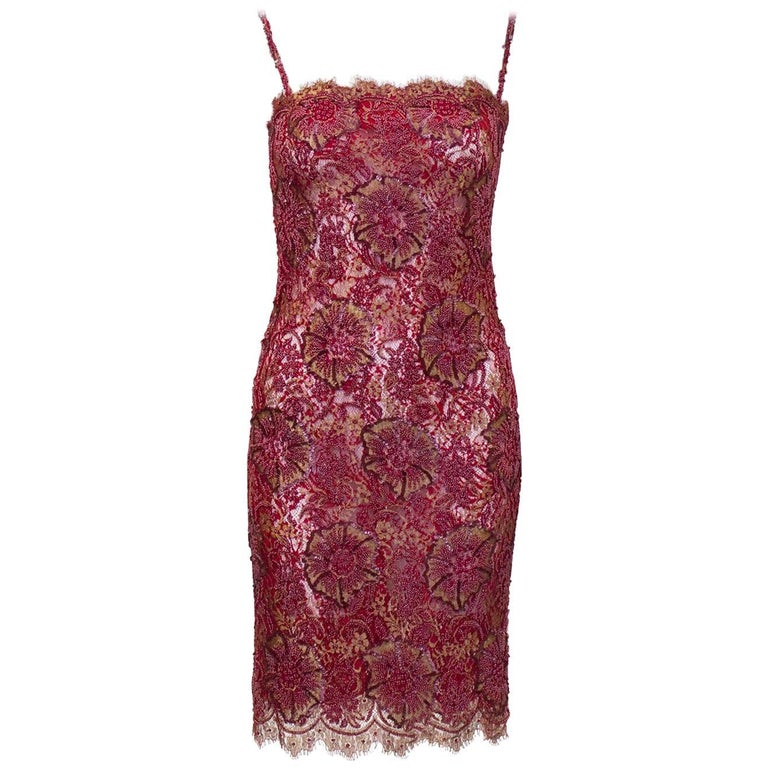 1960s Demi Couture Sheer Beaded Lace Mini Cocktail Dress with Chiffon