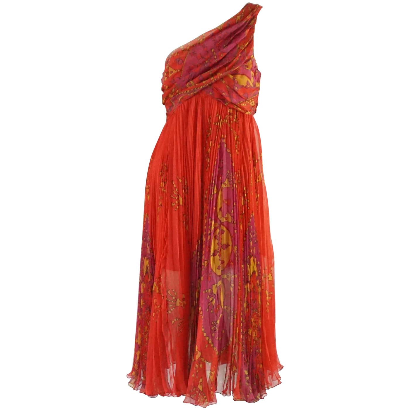 Christian Dior Red Printed One Shoulder Dress - 44 For Sale at 1stDibs ...