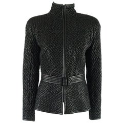 Valentino Black Ruched Leather Jacket with Belt - M - 1990s 1