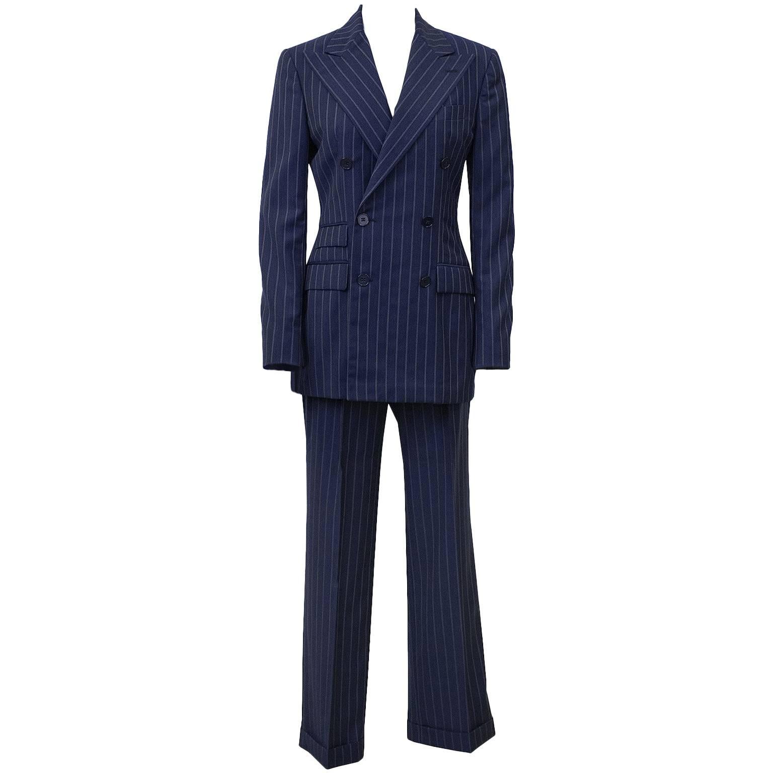 1990's Ralph Lauren Navy Pin Stripe Double Breasted Suit 
