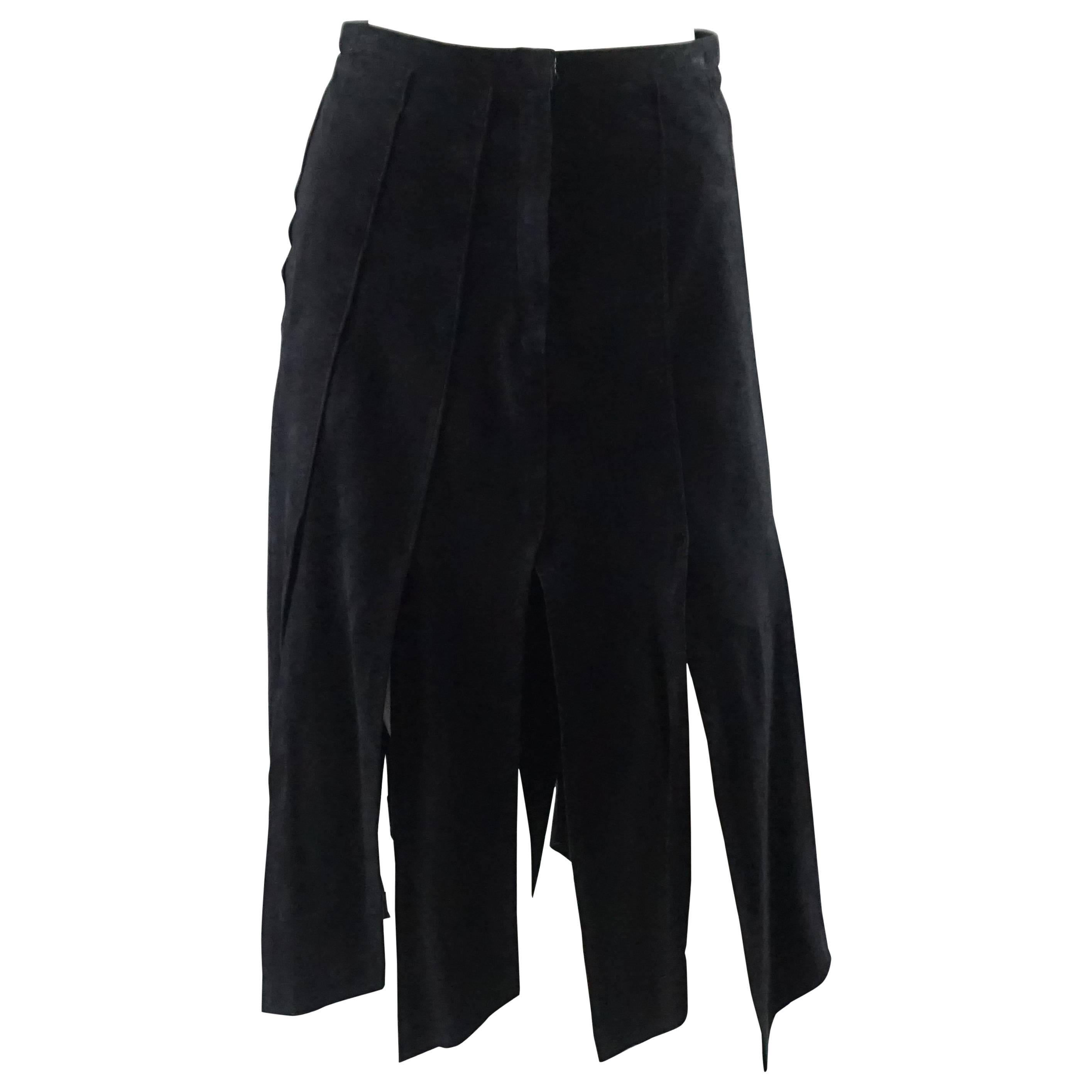 Vintage Black Suede Car Wash Pleat Skirt - M