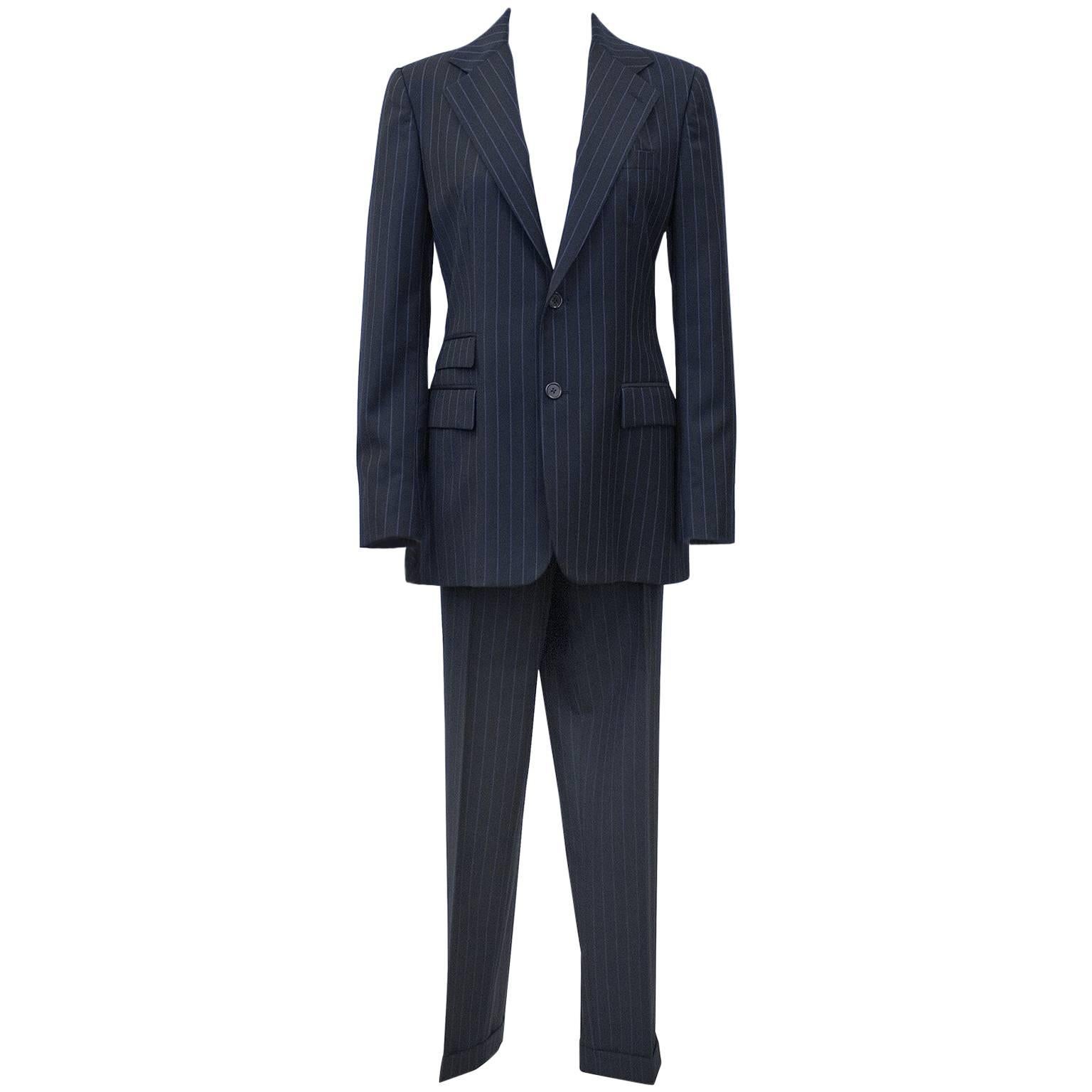 1990's Ralph Lauren Navy Blue Pin Stripe Suit 