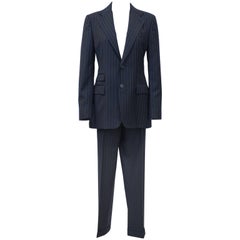 Retro 1990's Ralph Lauren Navy Blue Pin Stripe Suit 