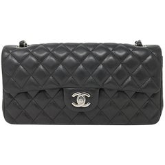 Chanel Black Lambskin Quilted Classic Flap Bag with Dust bag and Receipt