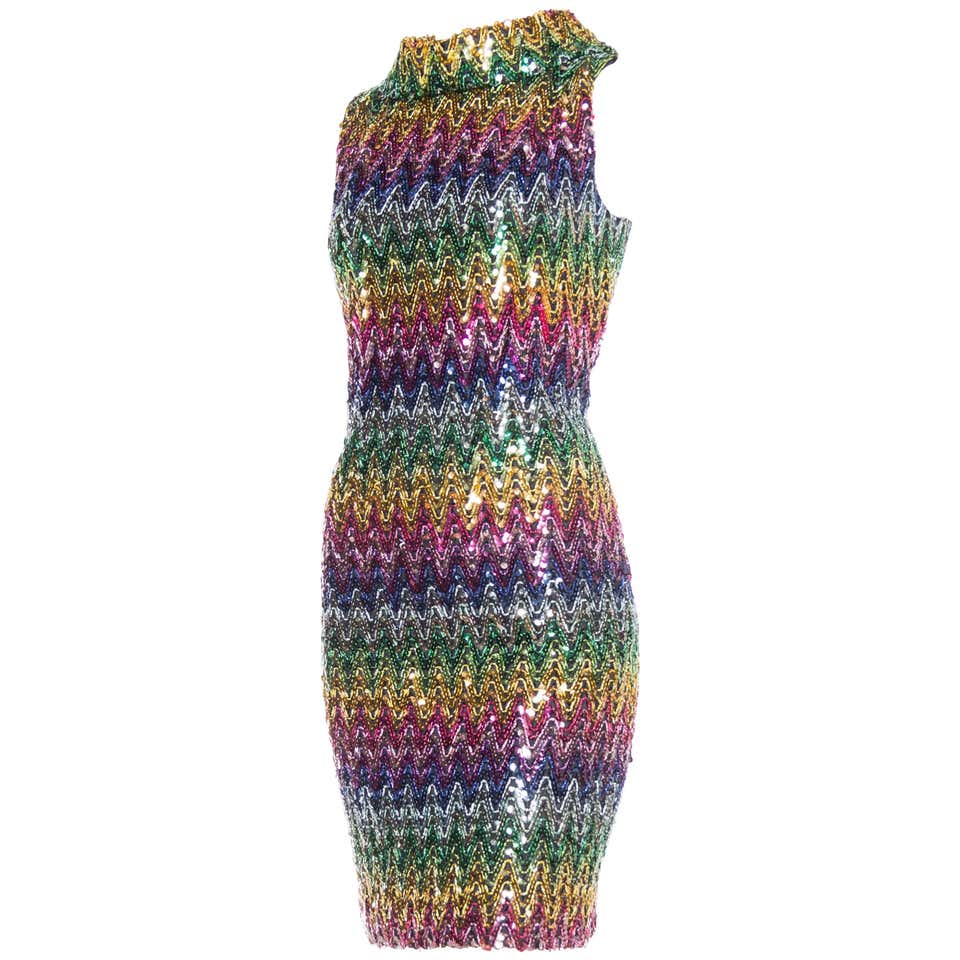 1960s Disco Rainbow Sequined Dress from Magnin at 1stDibs