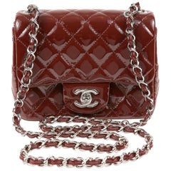 Chanel Burgundy Patent Leather Mini Classic Flap SHW