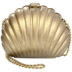 Chanel Gold Leather Seashell Clutch/ Evening Bag