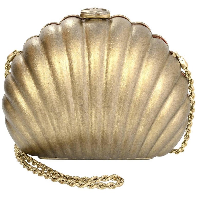 Chanel Gold Leather Seashell Clutch/ Evening Bag For Sale at 1stDibs
