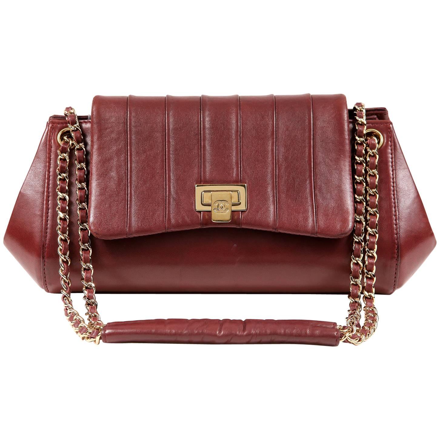 Chanel Burgundy Leather  Accordion Flap Bag For Sale