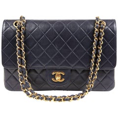 Chanel Navy Lambskin Classic Double Flap Bag- GHW
