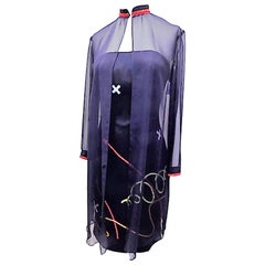 Vintage Fabrice Couture Navy strapless Dress with silk Overcoat 10
