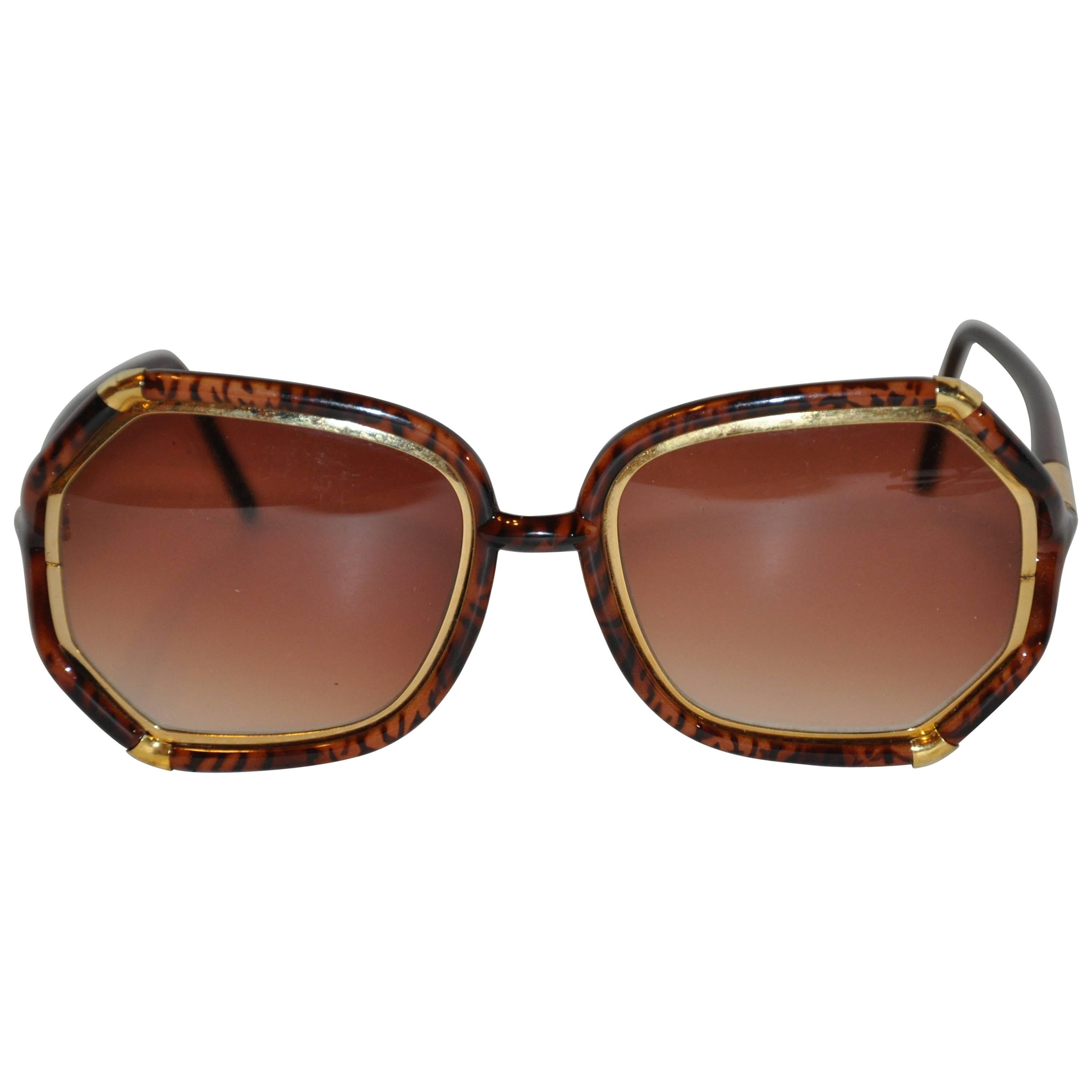 Ted Lapidus Thick Tortoise Shell & Gold hardware Accent Sunglasses