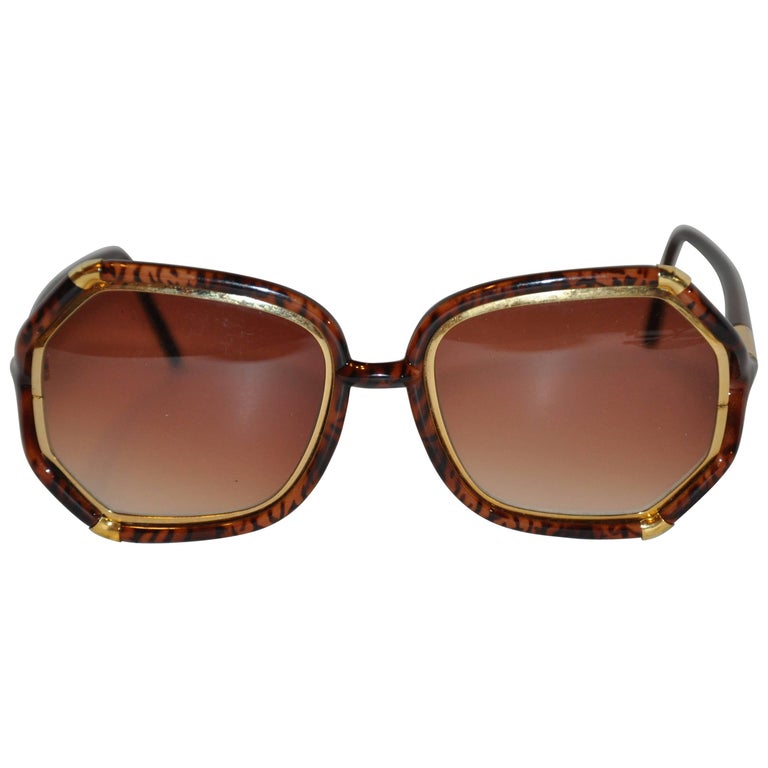 Ted Lapidus Thick Tortoise Shell and Gold hardware Accent Sunglasses For  Sale at 1stDibs
