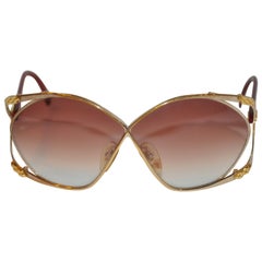 Christian Dior Huge "Chain-Link" Accent Gold Hardware Frame Sunglasses