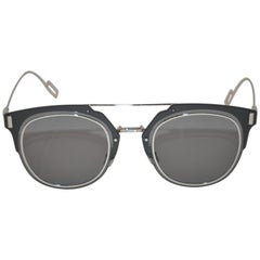 Christian Dior Homme Polished Silver Hardware with Smoked Lucite Sunglasses