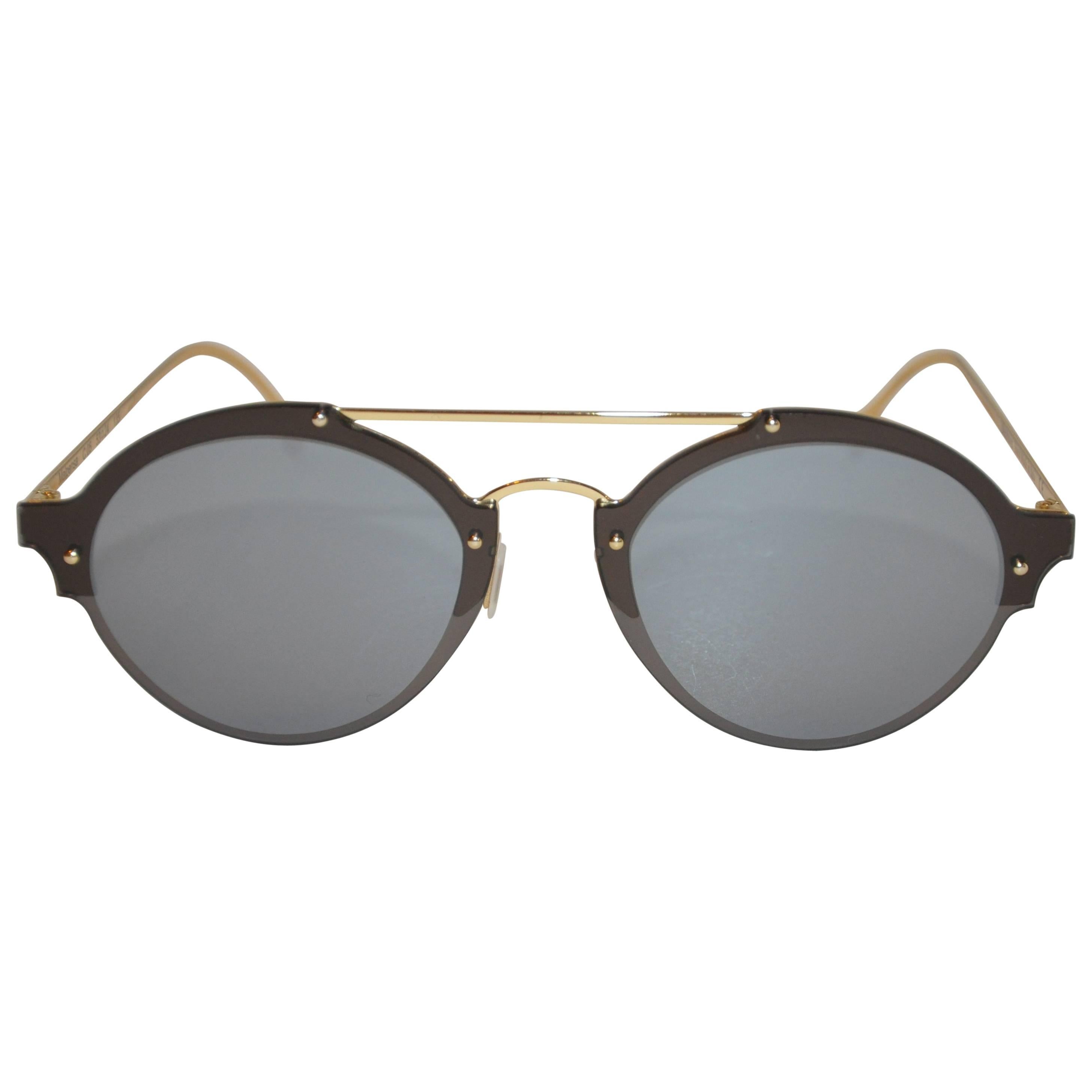 Illesteva Polished Gold Hardware Hand-Made Frame with Studs Sunglasses For Sale
