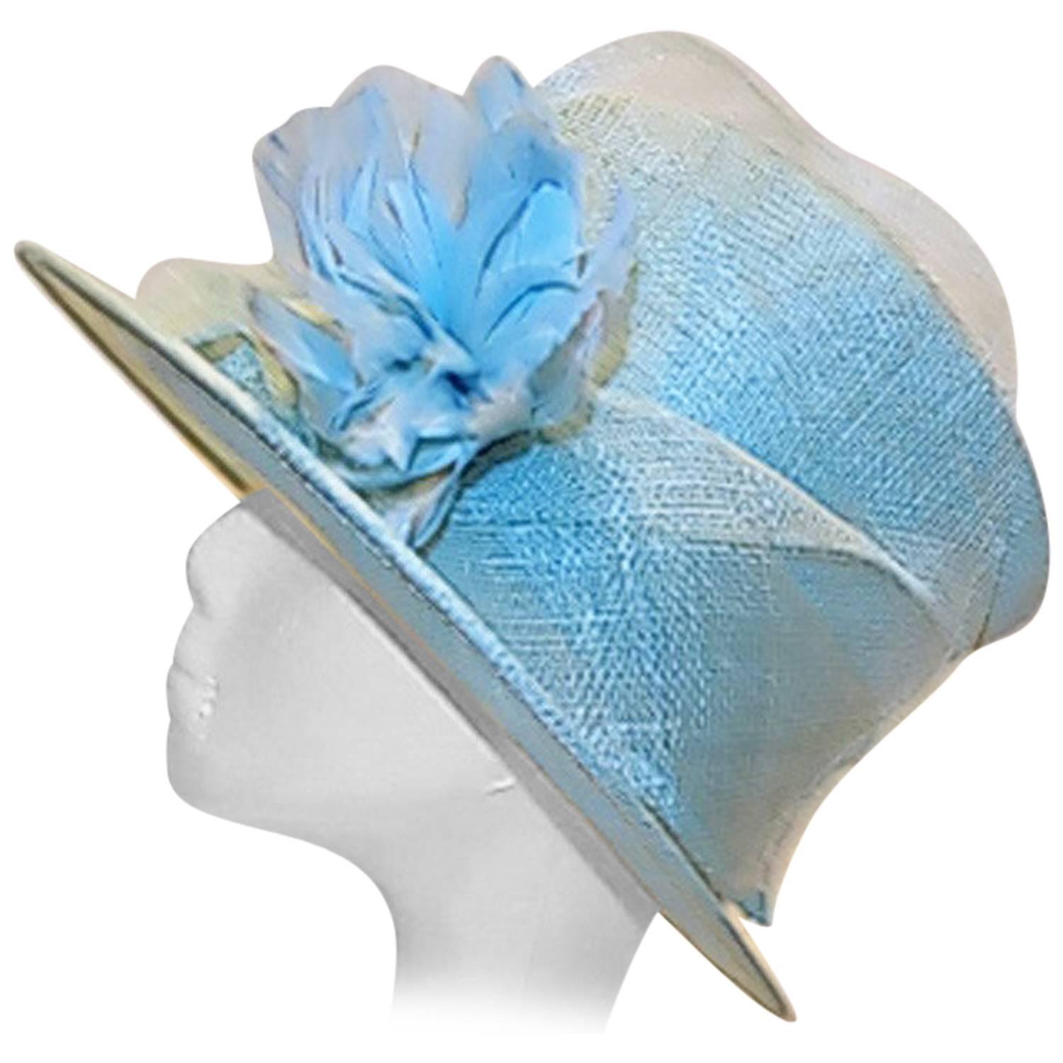 Light Blue Modern Couture summer Hat with flower