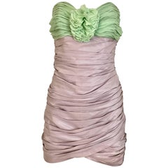Vintage ANGELO TARLAZZI Strapless Lilac and Green Silk Mini Cocktail 80s Dress 8