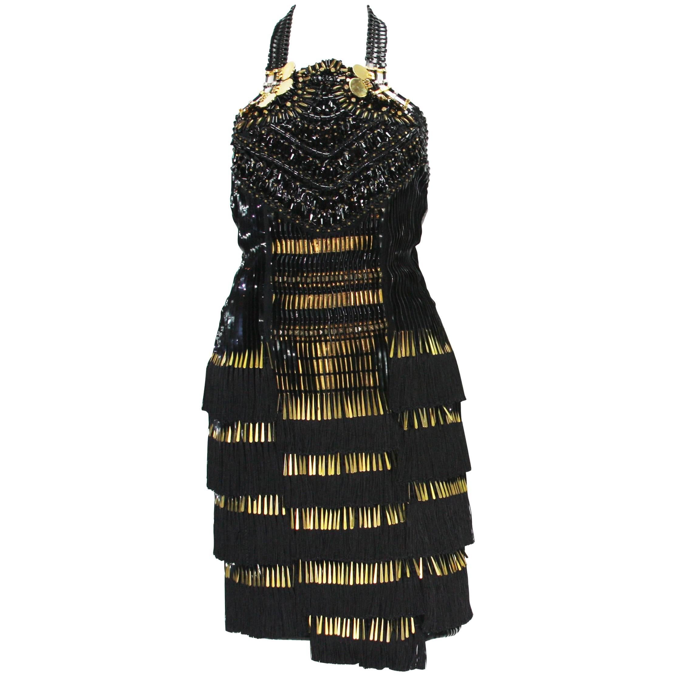 New Gucci $12500 Fringe Fully Embellished Open Back Cocktail Dress  40 - 4