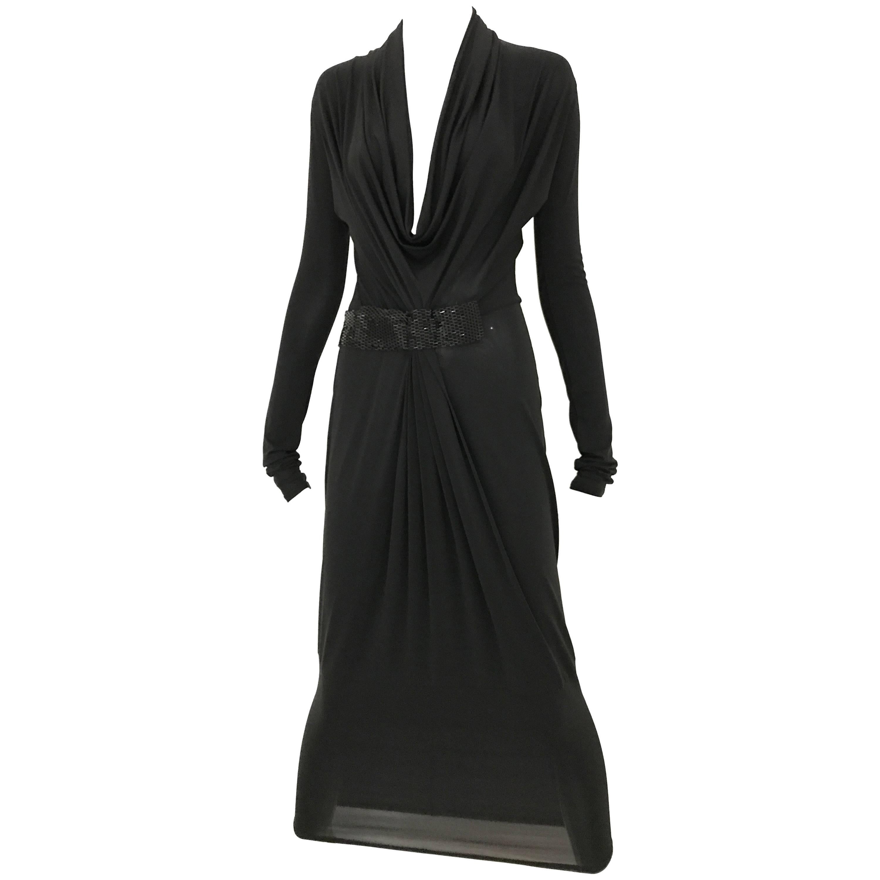 1990s Gianfranco Ferre Black Knit Jersey Cocktail Dress For Sale