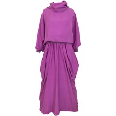 Retro 1990s MAX MARA Violet Silk Blouse and Skirt Ensemble