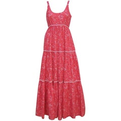 1970's Victor Costa Red & White Cotton Maxi Sun Dress 6