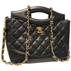 Chanel Classic Black Quilted Lambskin Leather Two ways Shoulder Bag