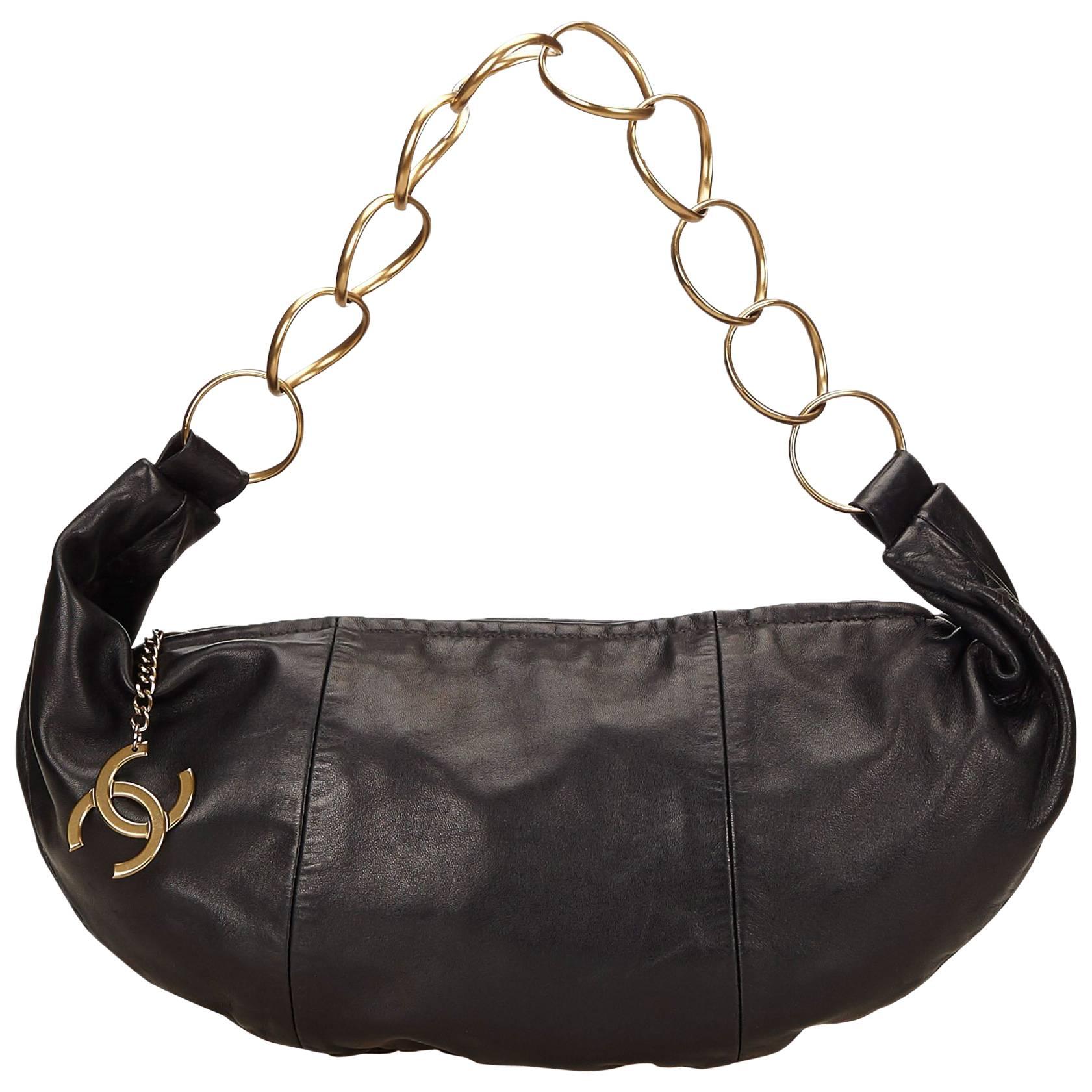 Chanel Black Lambskin Leather "CC" Ring Hobo Bag 