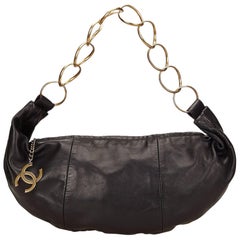 Chanel Black Lambskin Leather "CC" Ring Hobo Bag