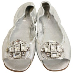 Mui Mui Silver Metallic Open Toe Flats