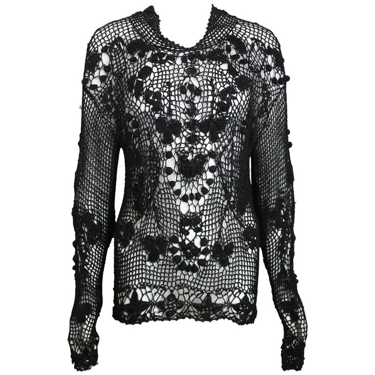 Black Knitted Pattern Long Sleeves Top at 1stDibs