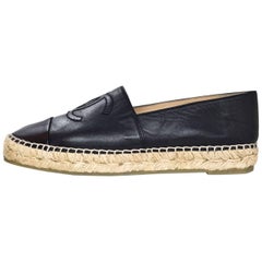 Chanel Black Leather CC Espadrilles Sz 37 with Box 10
