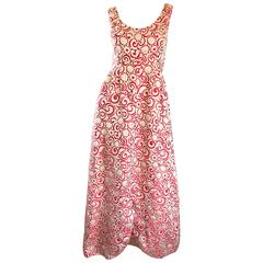 Ceil Chapman 1960s Raspberry Pink + Gold Silk Brocade Flower Vintage 60s Gown