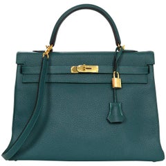 Hermes Malachite Green Togo Leather 35cm Kelly Bag GHW