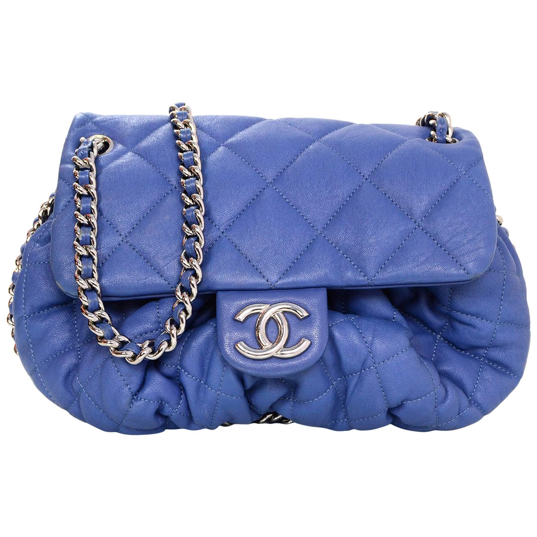 Chanel Blue Washed Lambskin Medium Chain Around Crossbody Bag