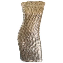 Documented 1960s Pat Sandler Lauren Hutton Gold Sequin Rhinestone Vintage Dress