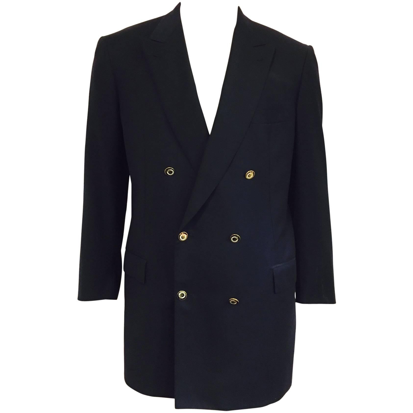 Men's Elegant Brioni Wool Double Breasted Jacket with Polo Player Buttons
